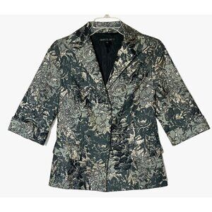 New Lafayette 148 Helena Brocade Jacquard Green Floral Jacket Blazer